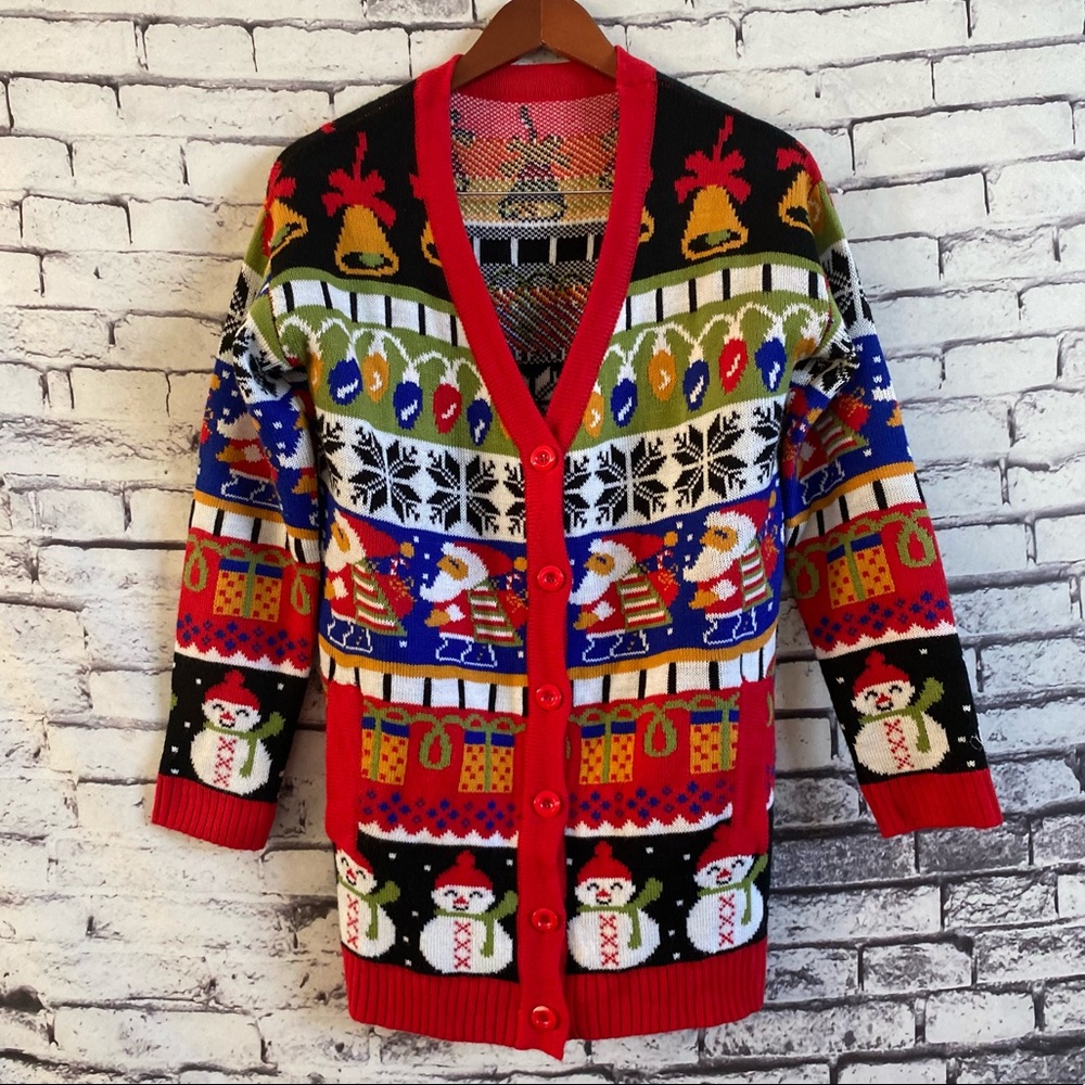 Ugly Christmas Sweater Women’s Button Down Cardigan, Size Medium